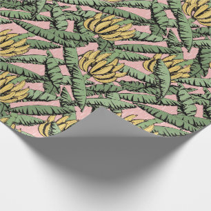 Papier Cadeau Banane rose et jaune tropicale et Motif Feuille