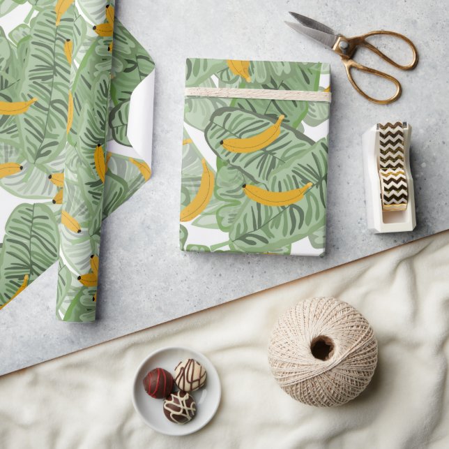 Papier Cadeau Banane tropicale moderne Motif vert (Artisanat)