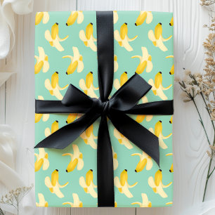 Papier Cadeau Bananes sur motif de fruits vert menthe