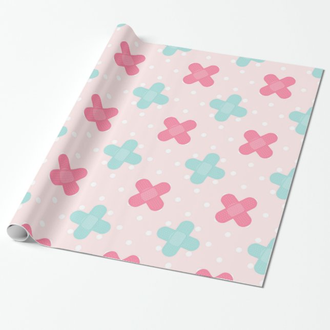 Papier Cadeau Bandages roses Médicales (Déroulé)