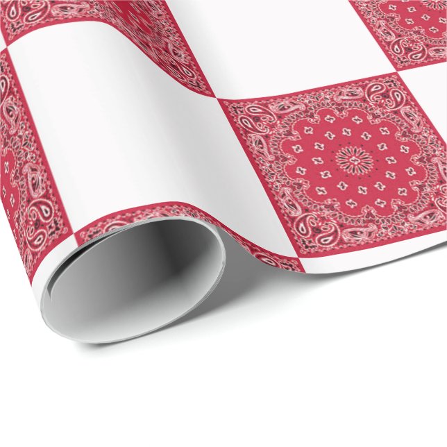 Papier Cadeau Bandana Rouge Impression Et Blocs Blancs (Coin rond)