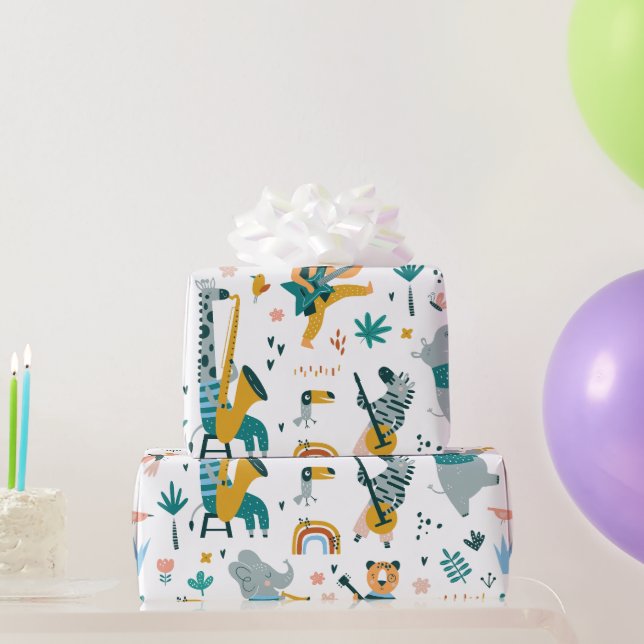 Papier Cadeau Bande d'animaux de dessin (Cadeaux de fête)