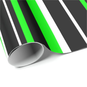 Papier Cadeau Bande de codes à barres noir, vert citron et blanc