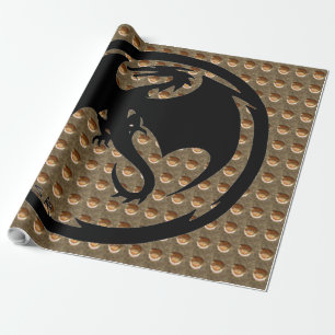 Papier Cadeau Bande d'emballage en or Dragon noir