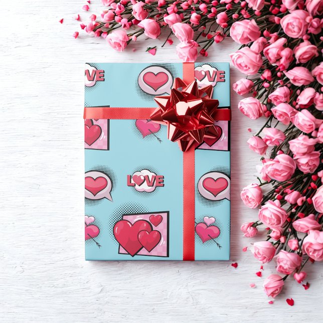 Papier Cadeau Bande dessinée amour style ciel bleu coeur cadeaux (Créateur téléchargé)