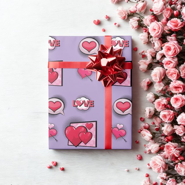 Papier Cadeau Bande dessinée amour style de coeur violet cadeaux (Créateur téléchargé)