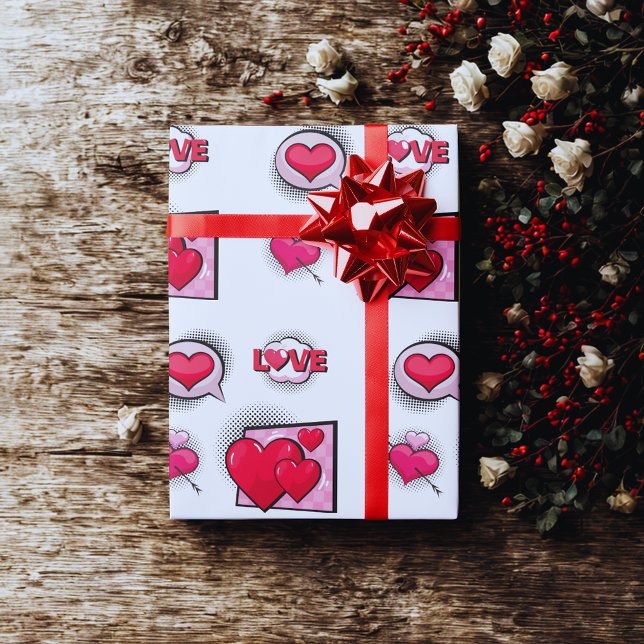 Papier Cadeau Bande dessinée amour style rouge coeur noir cadeau (Créateur téléchargé)