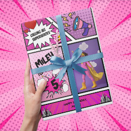 Papier Cadeau Bande dessinée Superhero Anniversaire de la fille 