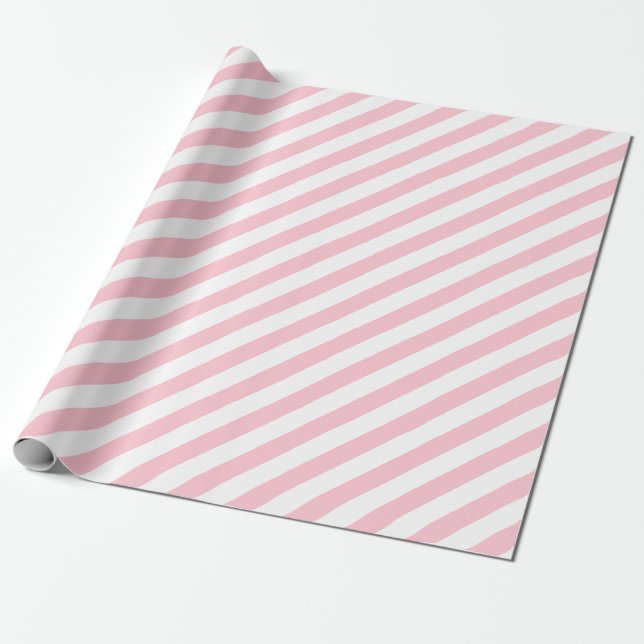 Papier Cadeau Bande diagonale rose pâle (Déroulé)