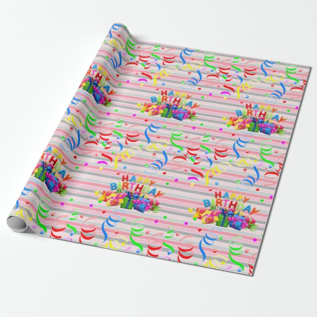 Papier Cadeau Bande papier d'emballage d'anniversaire joyeuse (Déroulé)