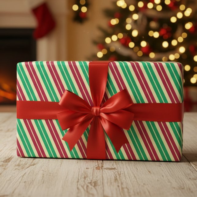 Papier Cadeau Bande sucre de canne (Candy Cane Stripe Wrapping Paper)
