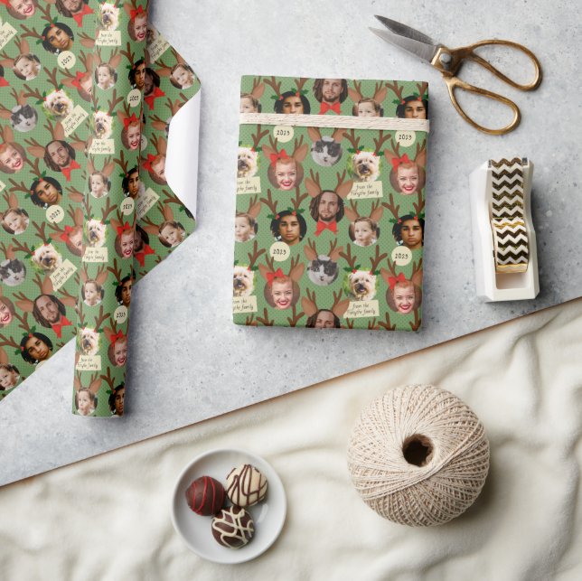 Papier Cadeau Bande verte de rennes de Noël soyeux (Artisanat)