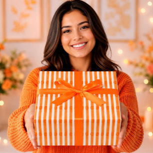 Papier Cadeau Bandes aquarelles orange carotte vibrantes