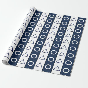 Papier Cadeau Bandes Blanches Bleues Cercle Triangle Géométrique