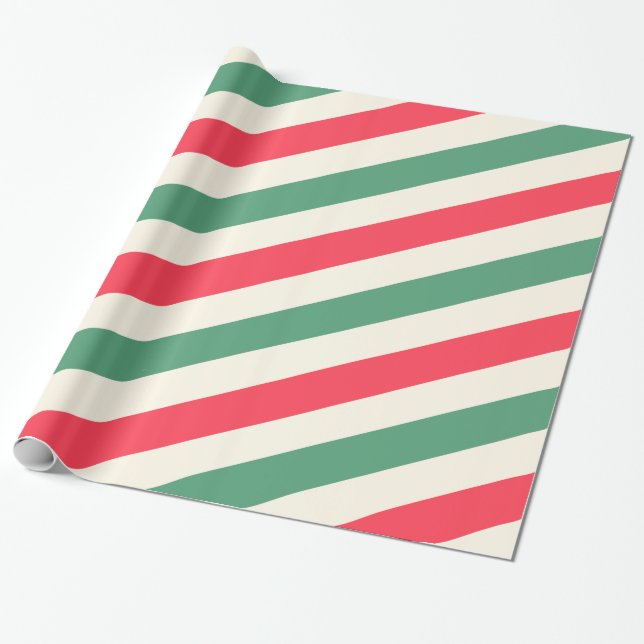 Papier Cadeau Bandes blanches, vertes et rouges enveloppement de (Déroulé)