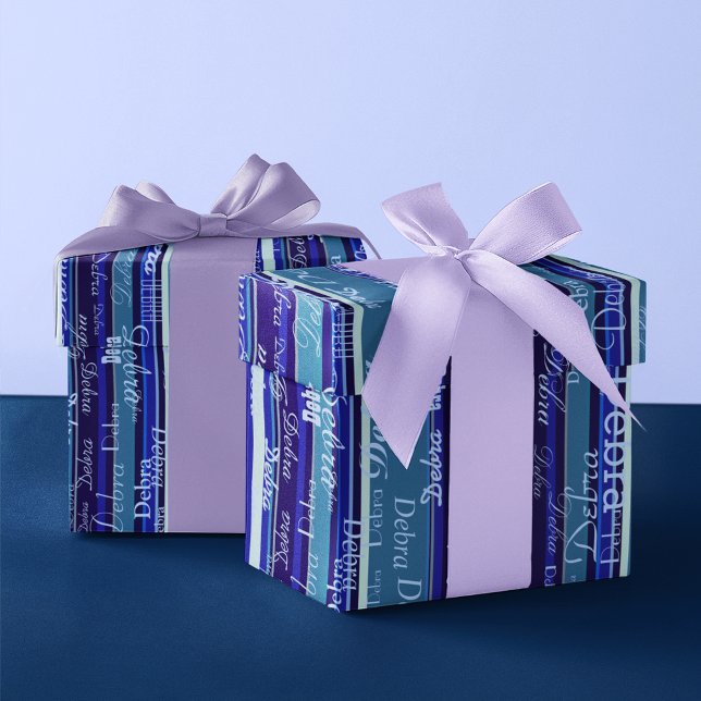 Papier Cadeau bandes bleues avec noms (Créateur téléchargé)