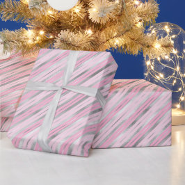 Papier Cadeau Bandes claires roses et argentées