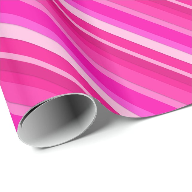 Papier Cadeau Bandes de bonbons en couches - roses et fuchsia (Coin rond)