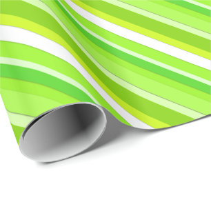 Papier Cadeau Bandes de bonbons en couches - vert citron et blan