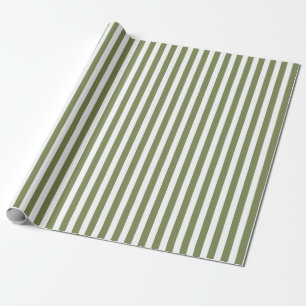 Papier Cadeau Bandes de bonbons vert olive et blanc