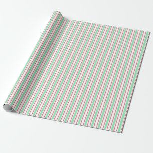 Papier Cadeau Bandes de bonbons vert, rose et blanc à la menthe