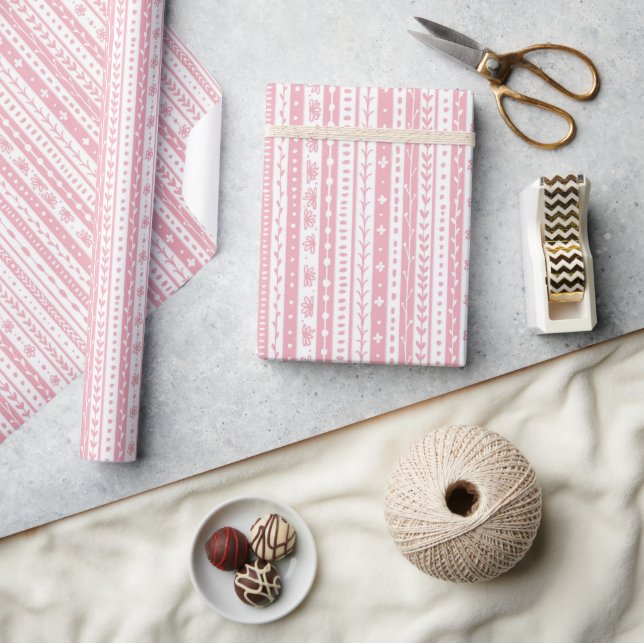 Papier Cadeau Bandes de gribouillis florales (Artisanat)