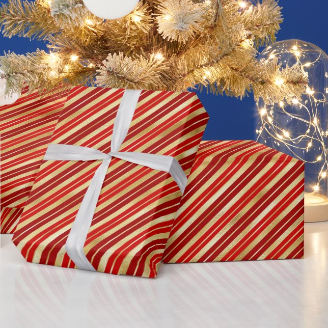 Papier Cadeau Bandes de Noël rouge et or (Vacances)