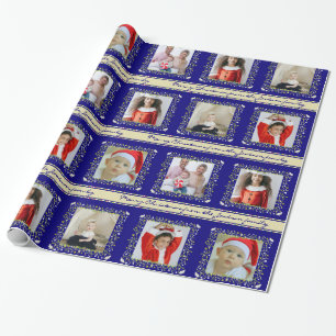 Papier Cadeau Bandes de perdrix de mélèze bleu photo de Noël