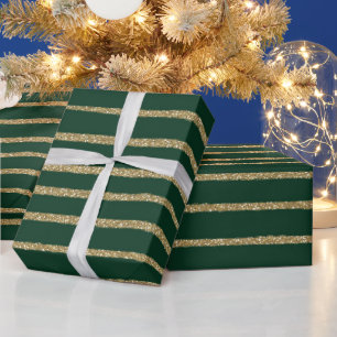 Papier Cadeau Bandes de pinceau vert or