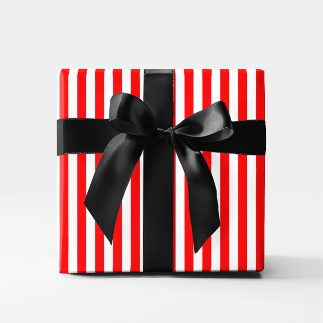 Papier Cadeau Bandes de Sucre de canne rouge (Red Candy Cane Stripes Wrapping Paper)