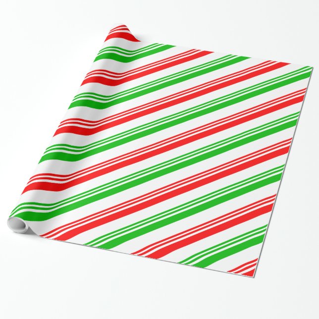 Papier Cadeau Bandes de Sucre de canne rouge et vert (Déroulé)