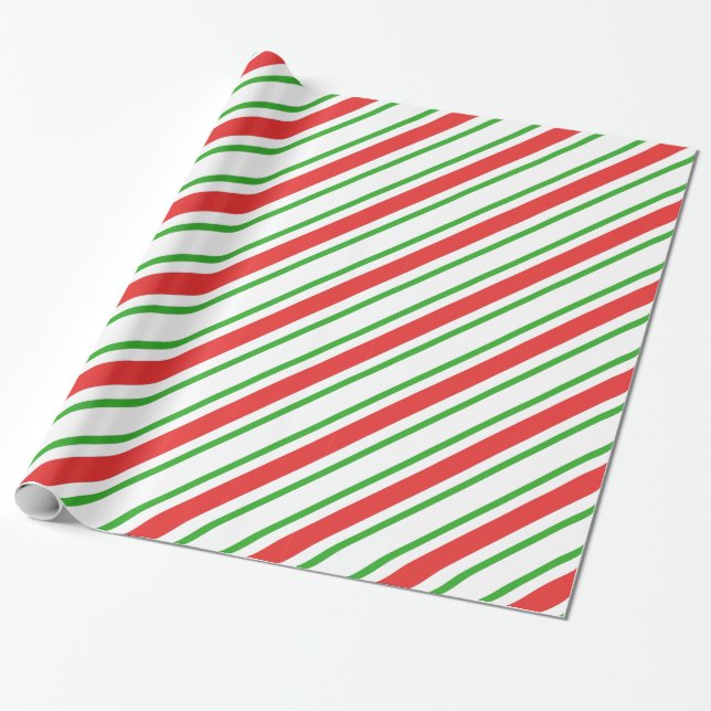 Papier Cadeau Bandes de sucre de canne - rouge et vert (Déroulé)