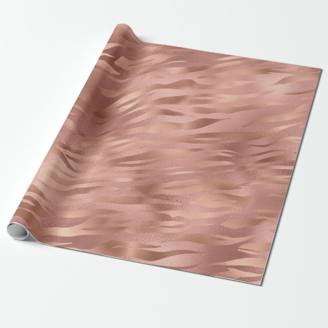 Papier Cadeau Bandes de tigre à huile d'or rose (Déroulé)