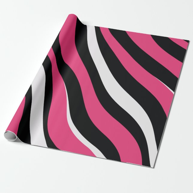 Papier Cadeau Bandes de zèbre rose et noir (Déroulé)