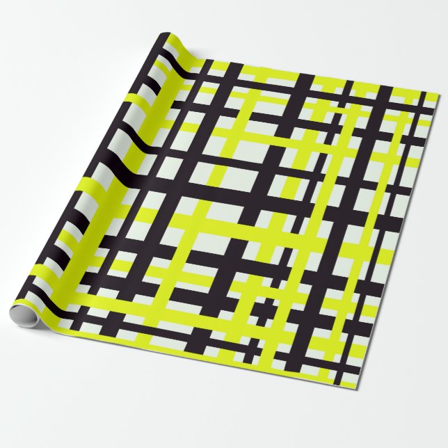 Papier Cadeau Bandes d'enchaînement noir blanc jaune (Déroulé)