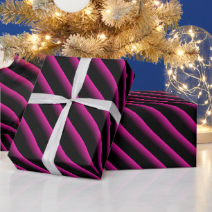 Papier Cadeau Bandes diagonales en noir et rose chaud