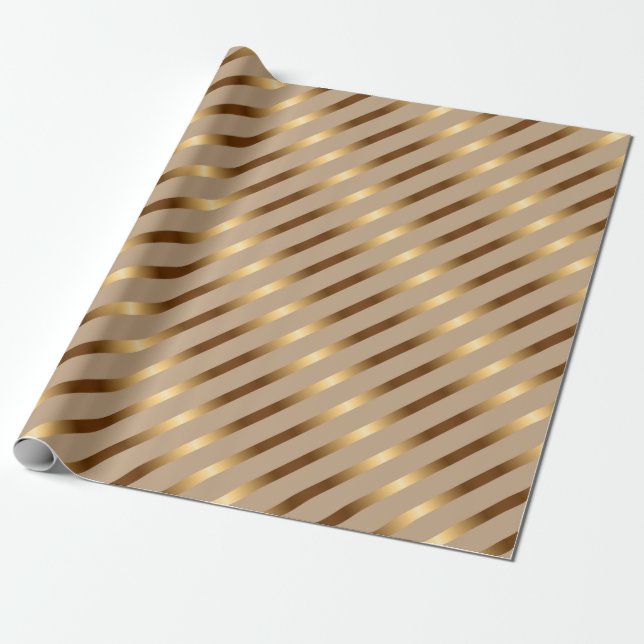 Papier Cadeau Bandes diagonales métalliques dorées (Déroulé)