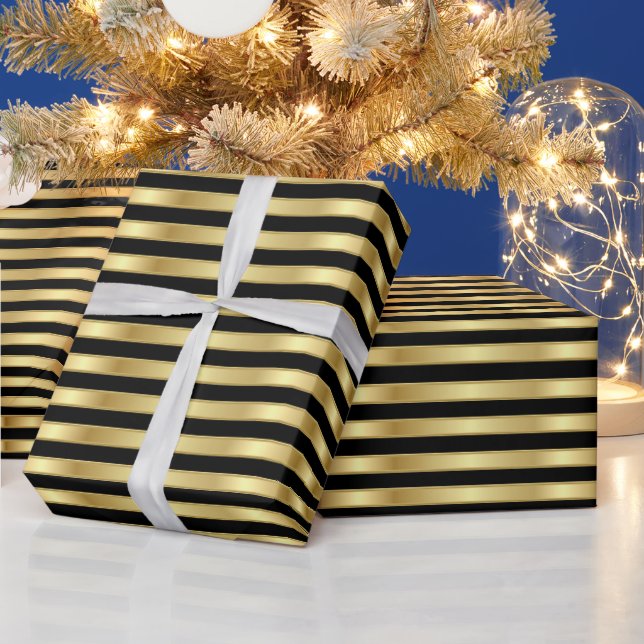 Papier Cadeau Bandes élégantes dorées et noires (Vacances)