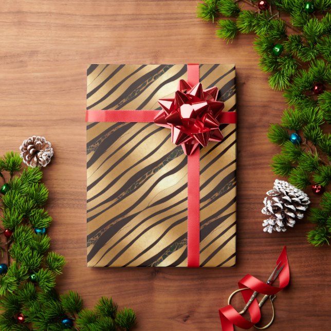 Papier Cadeau Bandes Empreintes de léopard Brown d'or (Cadeau de vacances)