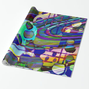 Papier Cadeau Bandes et cercles modernes en bleu et turquoise