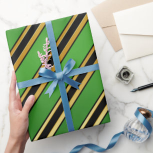 Papier Cadeau Bandes géométriques noires et or sur vert