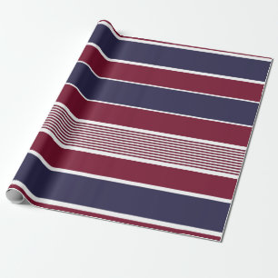 Papier Cadeau Bandes horizontales, bordeaux, bleu marine, blanc