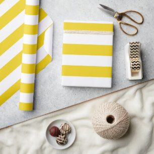Papier Cadeau Bandes Jaunes, Blancs, Motif rayé