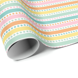 Papier Cadeau Bandes mignonnes et pois aux couleurs pastel