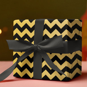 Papier Cadeau Bandes Motifs géométriques Abstraites Noir & Or