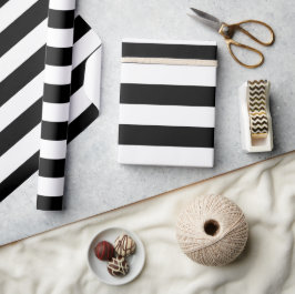 Papier Cadeau Bandes noires et blanches, Motif rayé, Lignes