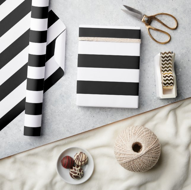Papier Cadeau Bandes noires et blanches, Motif rayé, Lignes (Artisanat)