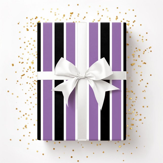 Papier Cadeau Bandes noires violettes d'Halloween (Halloween Purple Black Stripes Wrapping Paper)