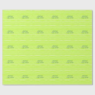 Papier Cadeau Bandes rétro jaune vert néon ajoutent nom lieu