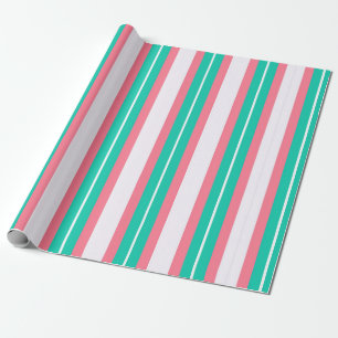 Papier Cadeau Bandes rétro - Rose Turquoise